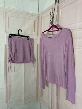 Free People Lilac Knit Long Sleeve Top & Drawstring Skirt Set